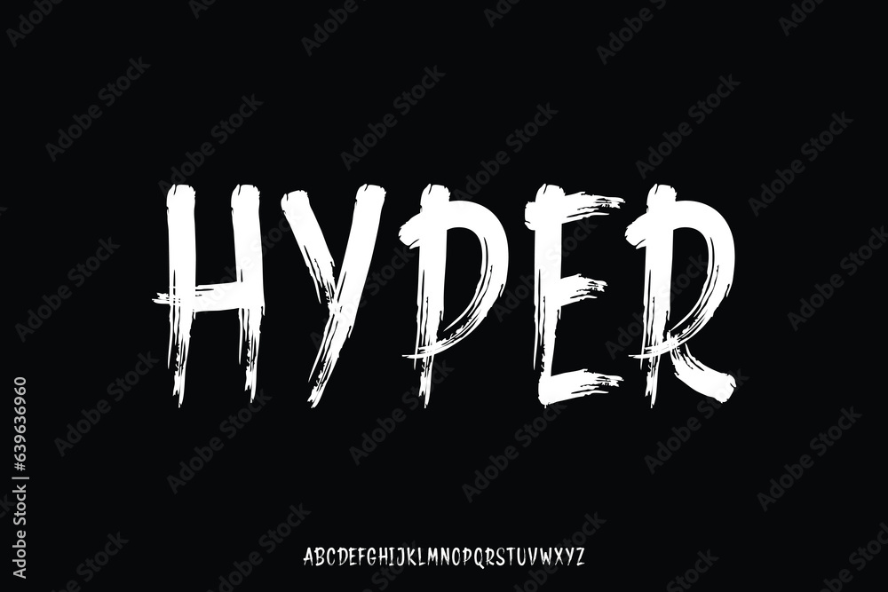 Creative handwritten textured brush stroke alphabet display font vector. Ink or paint typography style illustration