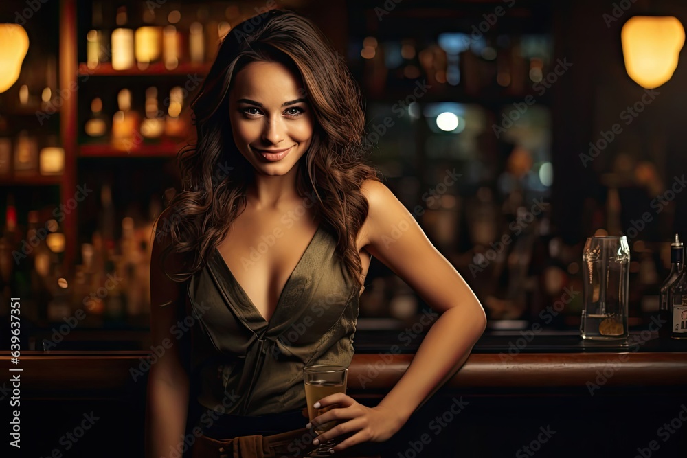 Caucasian Female Bartender Background Attractive Generative AI