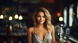 Caucasian Female Bartender Background Extremely Gorgeous Generative AI