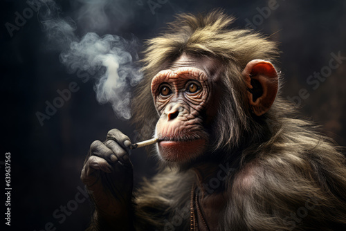 A Monkey smokes a cigarette