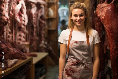 Caucasian Female Butcher Background Attractive Generative AI