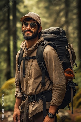 person with a heavy backpack and hiking boots looking