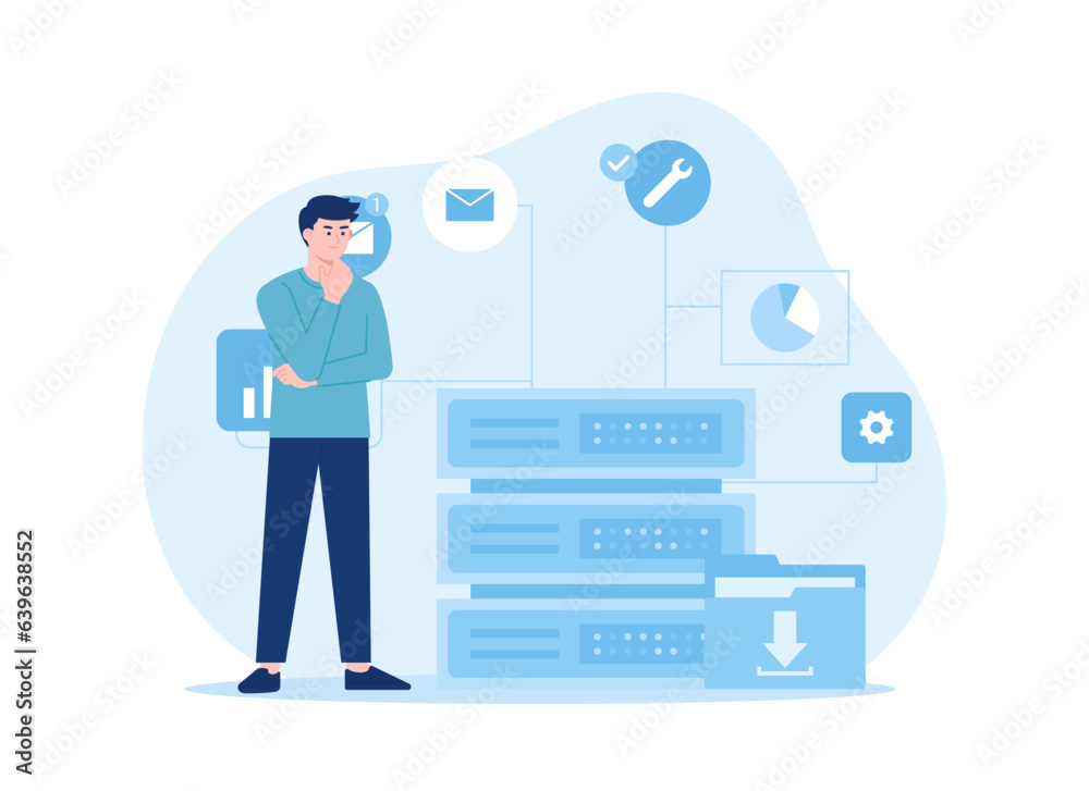 man is thinking to save file data concept flat illustration