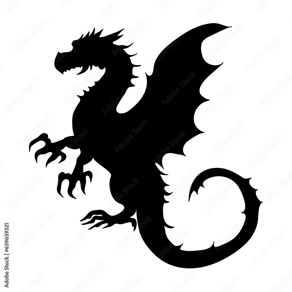 Naklejka premium Dragon silhouette, mythological creatures. Vector isolated on white background