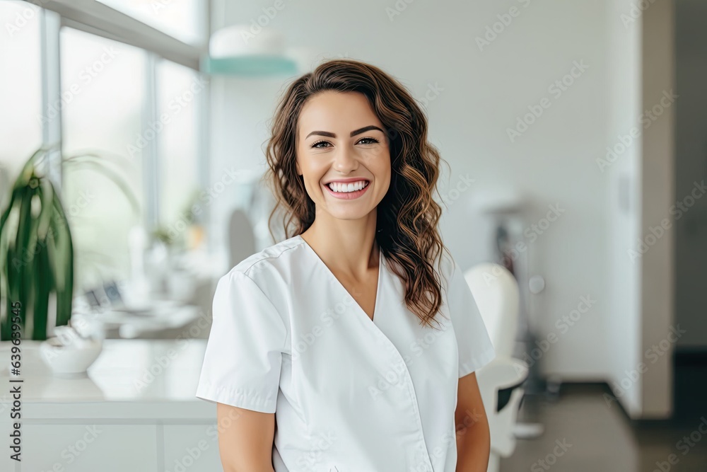 Caucasian Woman Dentist Backdrop Very Attractive Generative AI Caucasian Woman Dentist Backdrop Very Attractive Generative AI