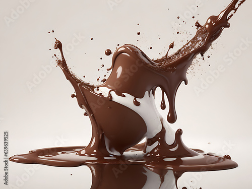 Chocolate splashing on white background with copy space