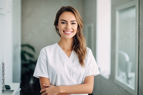 Caucasian Woman Dentist Backdrop Very Pretty Generative AI