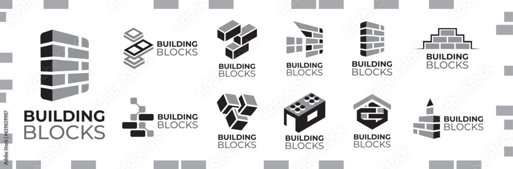 Vector set of logos building blocks, bricks Stock Vector | Adobe Stock