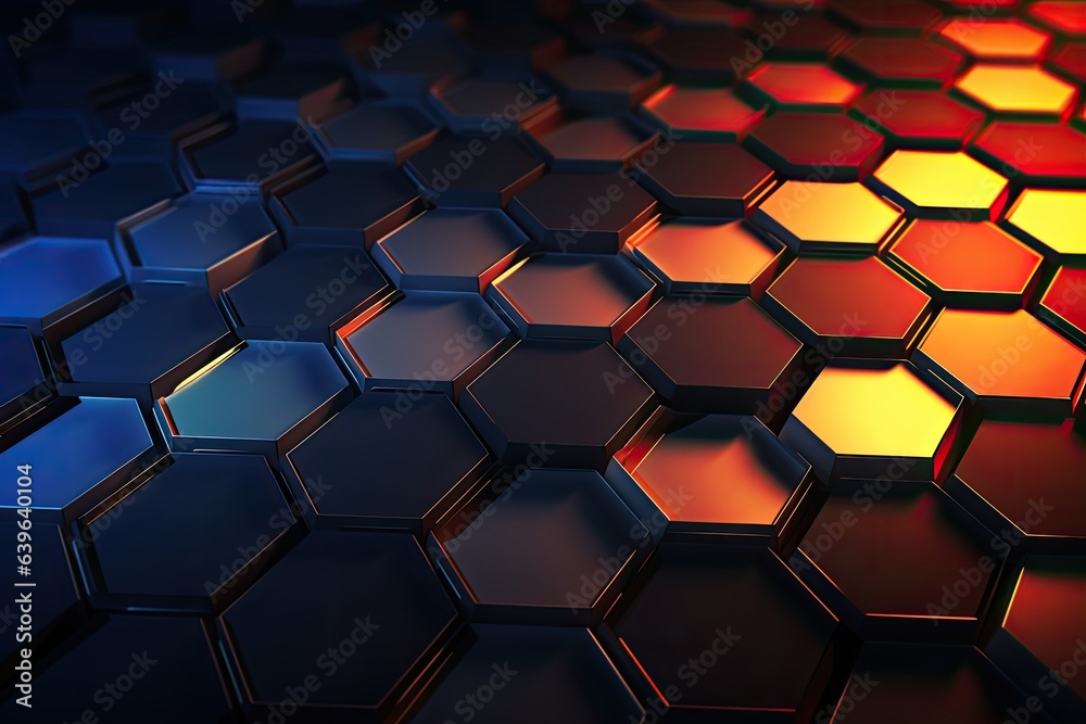 3d rendering of abstract metallic hexagonal background with glowing light effects, Abstract background with hexagons, AI Generated 3d rendering of abstract metallic hexagonal background with glowing light effects, Abstract background with hexagons, AI Generated