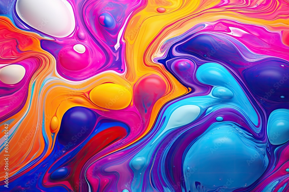 Fototapeta premium abstract background of oil paint in the form of waves and bubbles, Abstract colorful background. Liquid paint, AI Generated