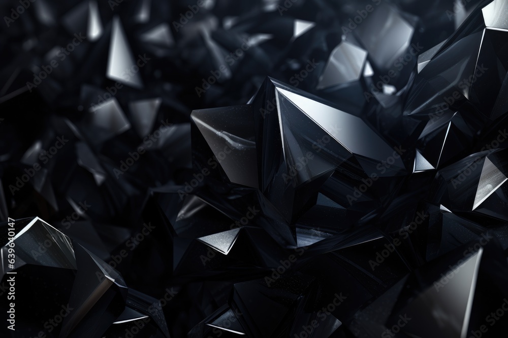 Abstract 3d rendering of chaotic low poly shapes. Futuristic background. abstract black crystal background, AI Generated