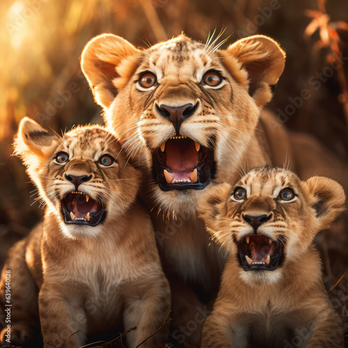 A baby lion cub roars