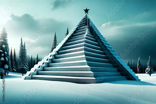 Wood triangles trees and natural candles on white background. Marry Christmas...