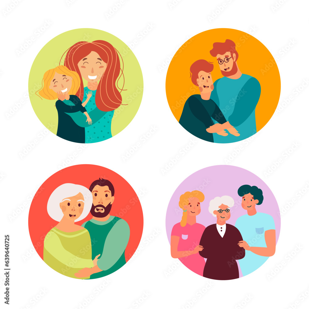 Collection of vector illustrations of happy family Collection of vector illustrations of happy family