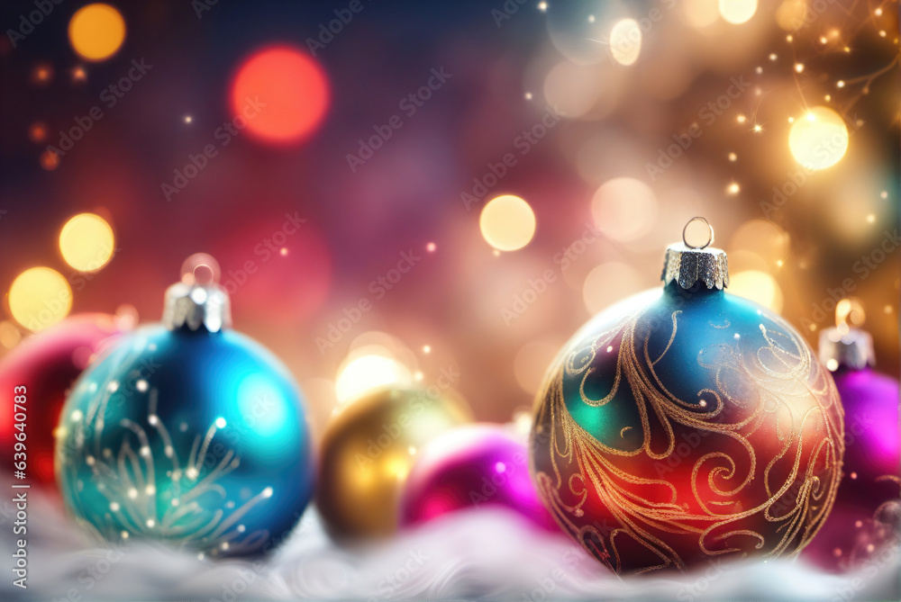 Christmas background with shiny balls, Christmas tree and blurred lights. Christmas background with shiny balls, Christmas tree and blurred lights.