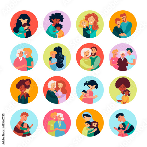 Collection of vector illustrations of happy family