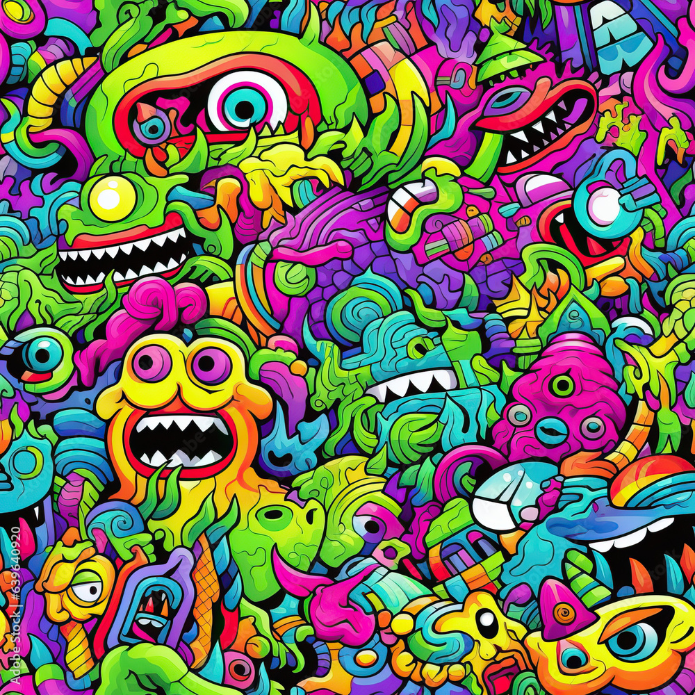 Trippy doodles colorful repeat pattern