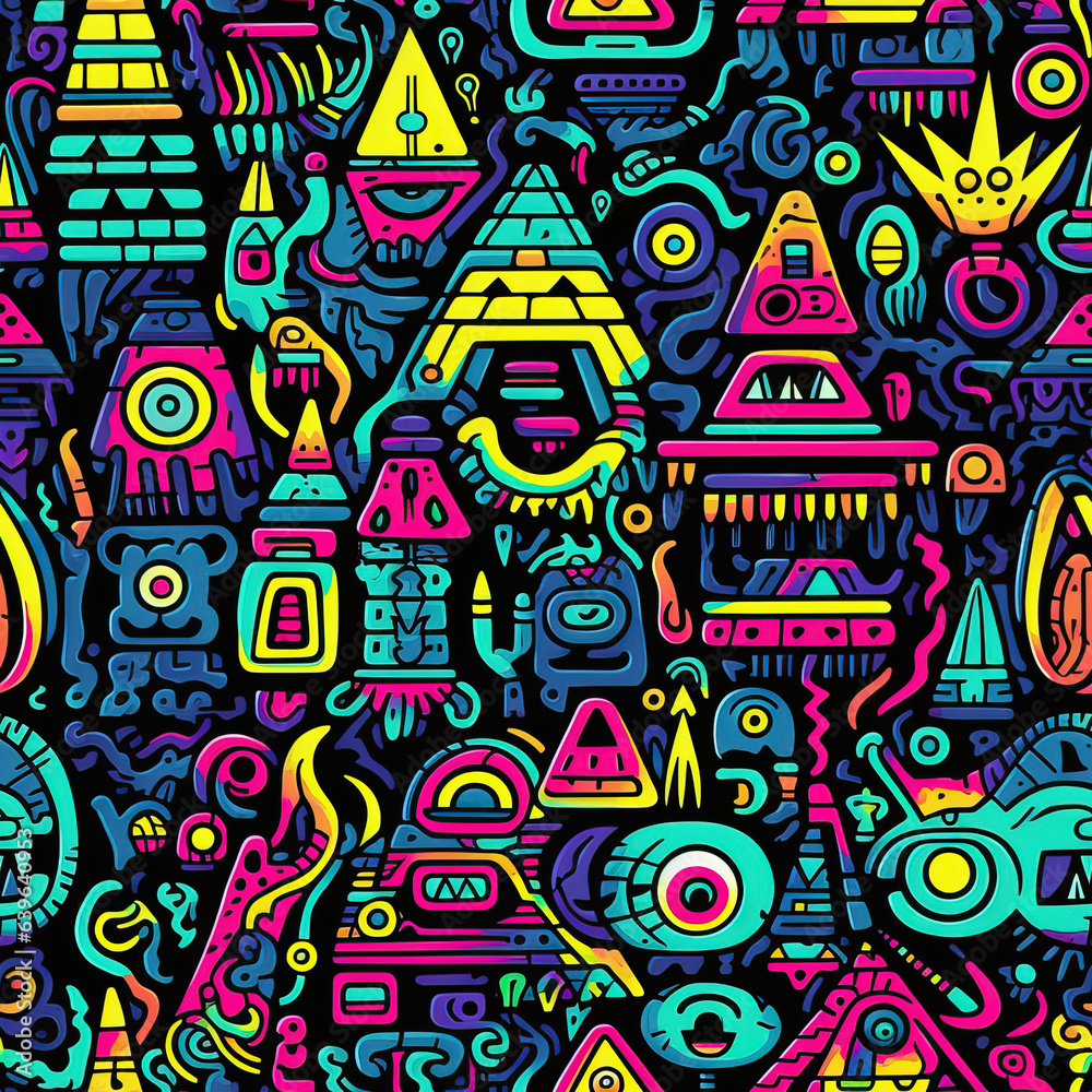 Trippy doodles colorful repeat pattern