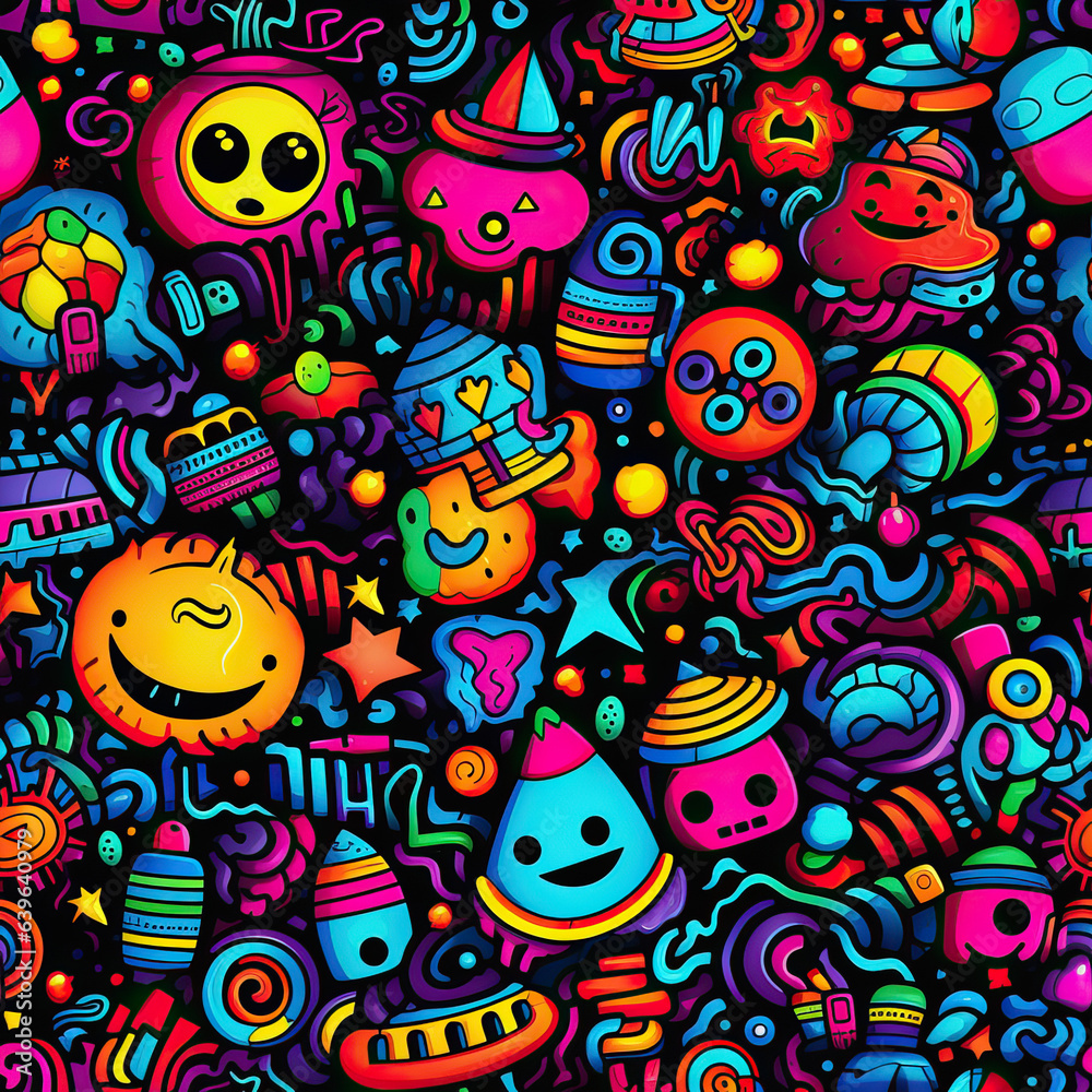 Trippy doodles colorful repeat pattern