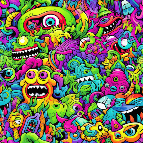 Trippy doodles colorful repeat pattern