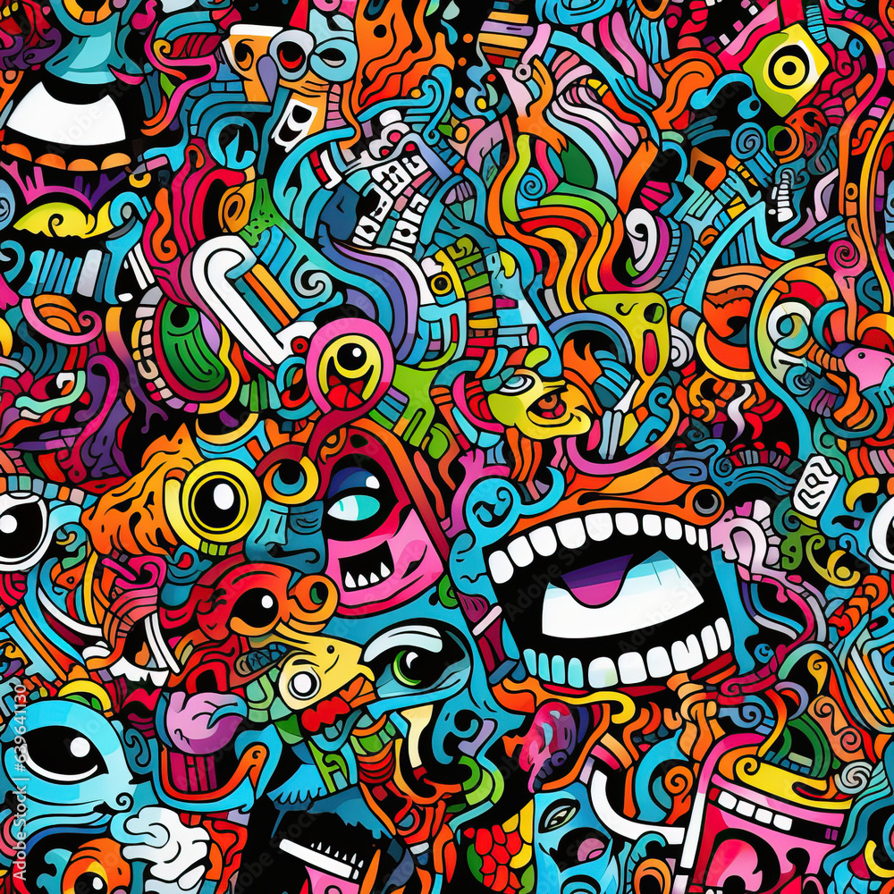 Obraz premium Trippy doodles colorful repeat pattern