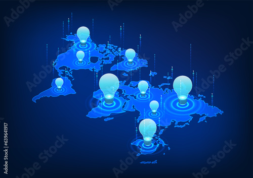 World map integrated with technology The world map above has a light bulb placed. Technology exists in every corner of the world by bringing technology to help solve the problem of finding ideas.
