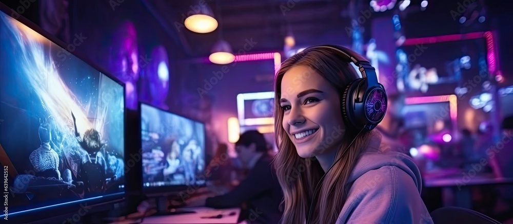 Caucasian Female Gamer Backdrop Attractive Generative AI Caucasian Female Gamer Backdrop Attractive Generative AI