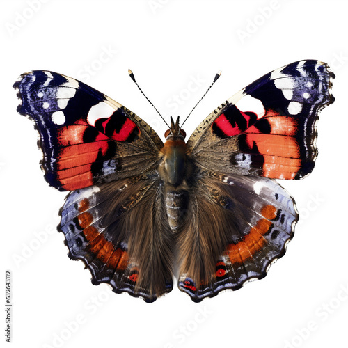 Papillon Vulcain (Vanessa atalanta) avec transparence, sans background