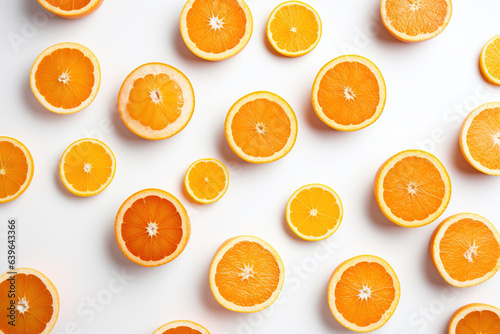 Cut citrus fruits on white background oranges