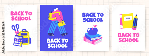 Cute hand drawn doodle back to school cards