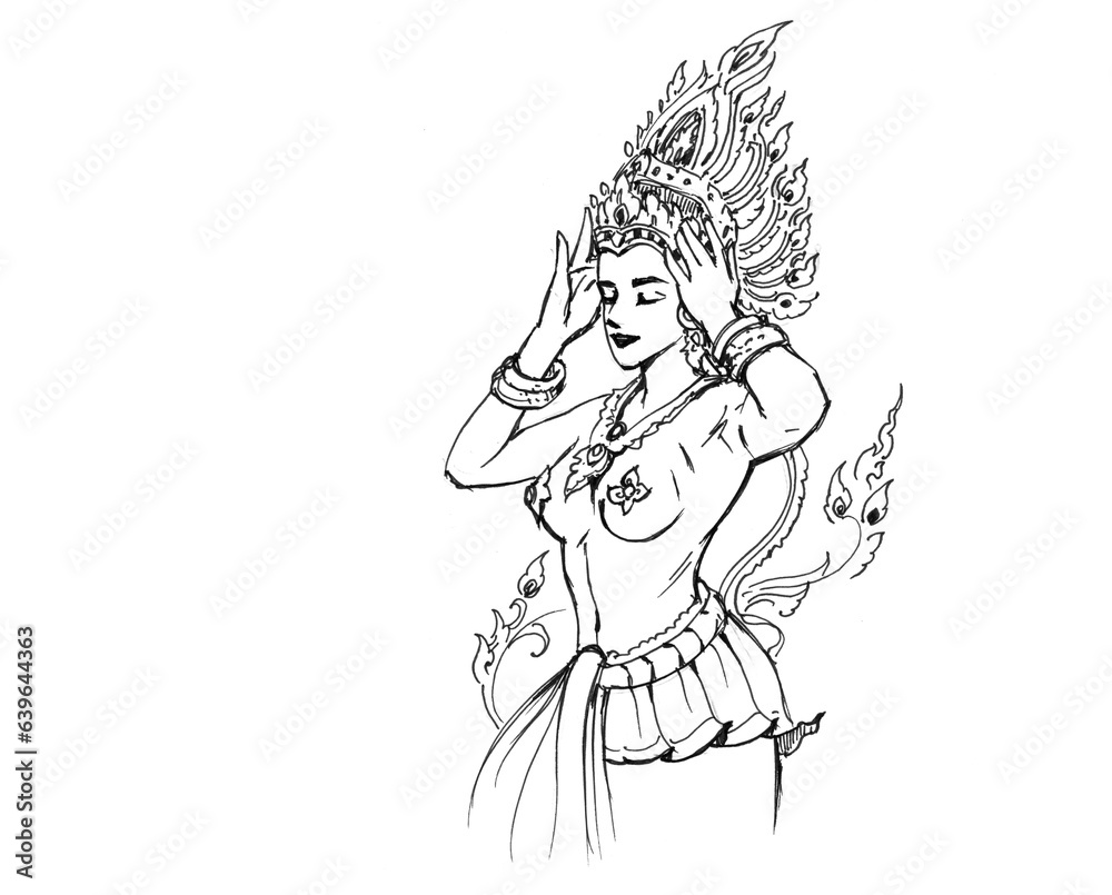 Fototapeta premium fairy tale princess pen drawing for card decoration illustration