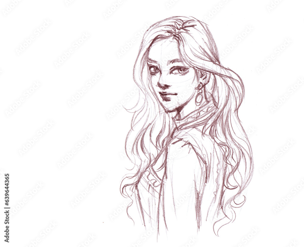 portrait of a woman pencil drawing for card decoration illustration portrait of a woman pencil drawing for card decoration illustration