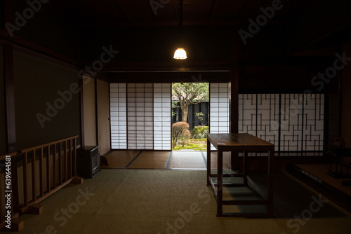 Japanese living room with paper doors and garden  Tsumago juku