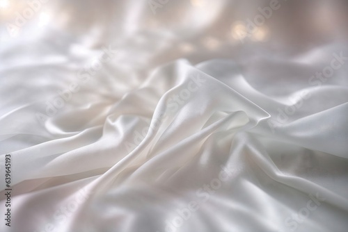 Draped with waves lightweight semitransparent fabric white color.