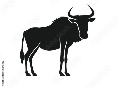 Wildebeest or gnu antelope isolated on white, black silhouette, vector illustration
