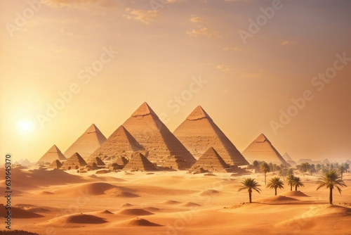 Egyptian pyramid in sand desert and clear sky