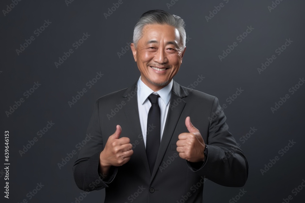 portrait of japan old businessman with thumb in smile in studio shoot portrait of japan old businessman with thumb in smile in studio shoot