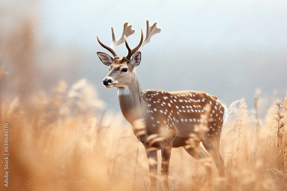 Wild European fallow deer walking in meadow Wild European fallow deer walking in meadow