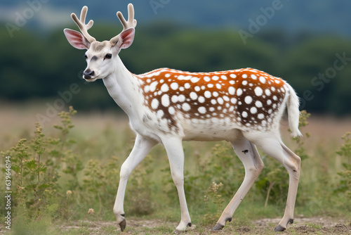 Wild European fallow deer walking in meadow