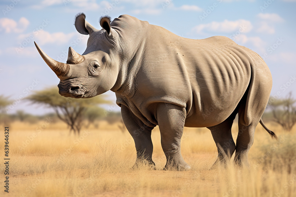 Fototapeta premium White rhinoceros in the open grasslands of Africa