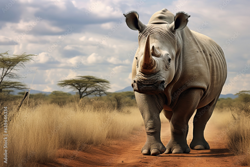 Fototapeta premium White rhinoceros in the open grasslands of Africa
