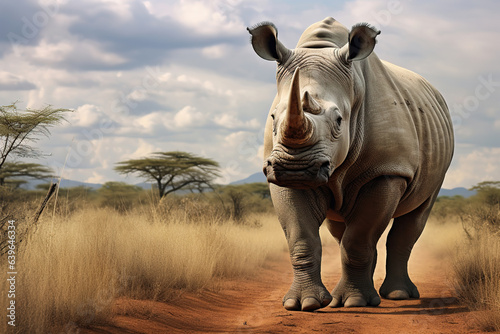 White rhinoceros in the open grasslands of Africa © arhendrix