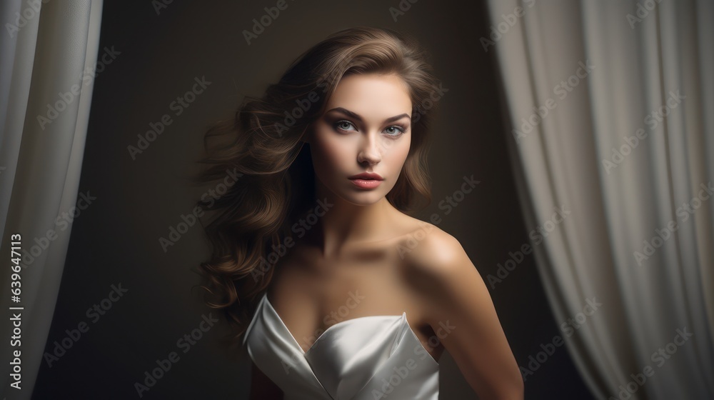 Beauty portrait of young woman in studio. Generative Ai.