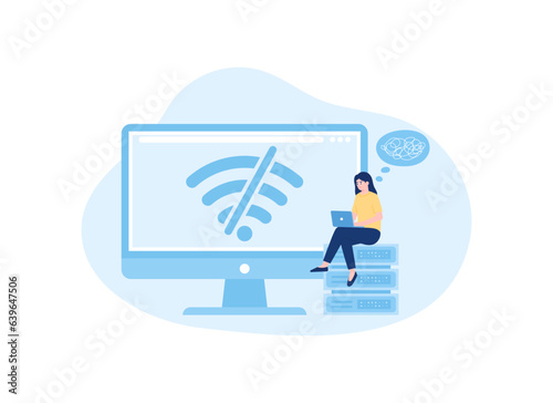 Network troubleshooting on a computer concept flat illustration