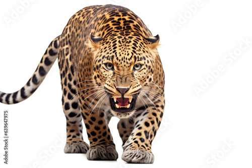 Fierce leopard isolated on white background