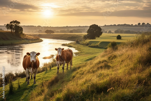 Cows standing in a beautiful grassland
