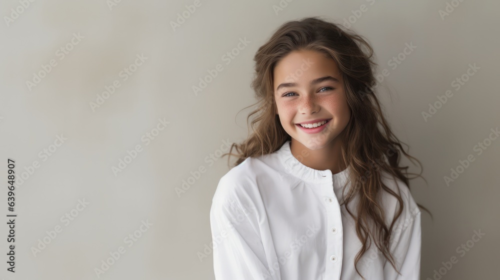 Beautiful portrait of a young woman ware whtie drees and smiling in the studio. Beautiful portrait of a young woman ware whtie drees and smiling in the studio.