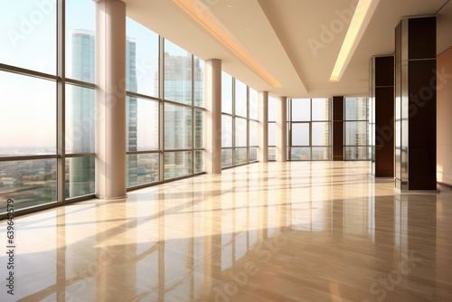 A beautiful modern spacious office hall with panoramic window