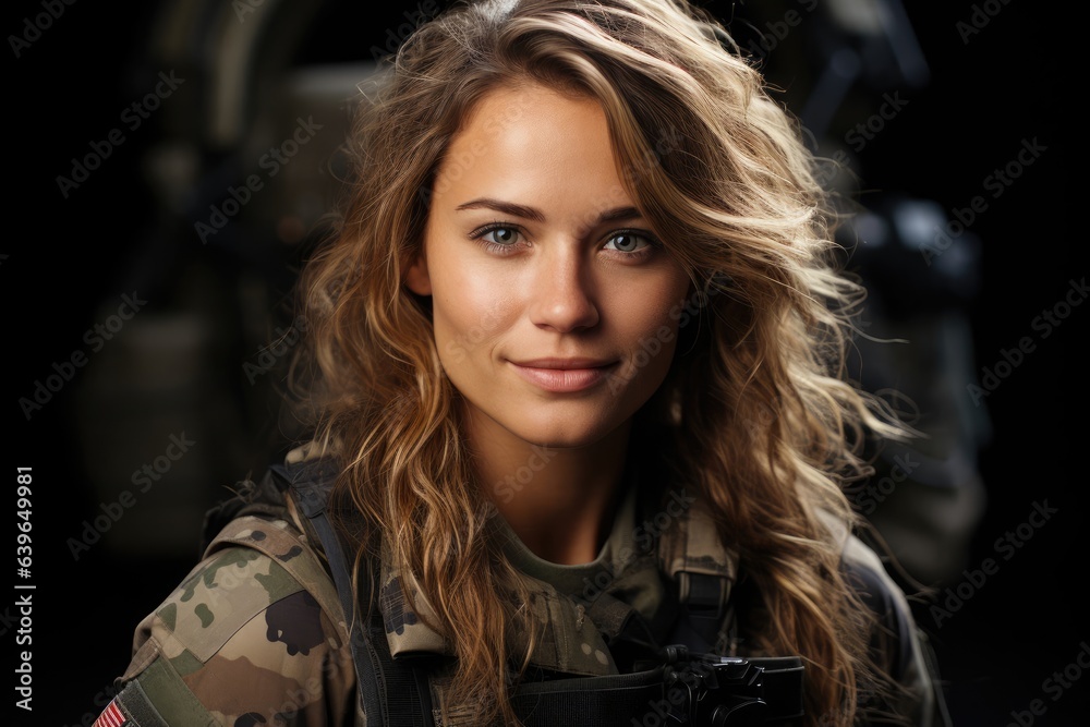 Caucasian Female Soldier Backdrop Attractive Generative AI