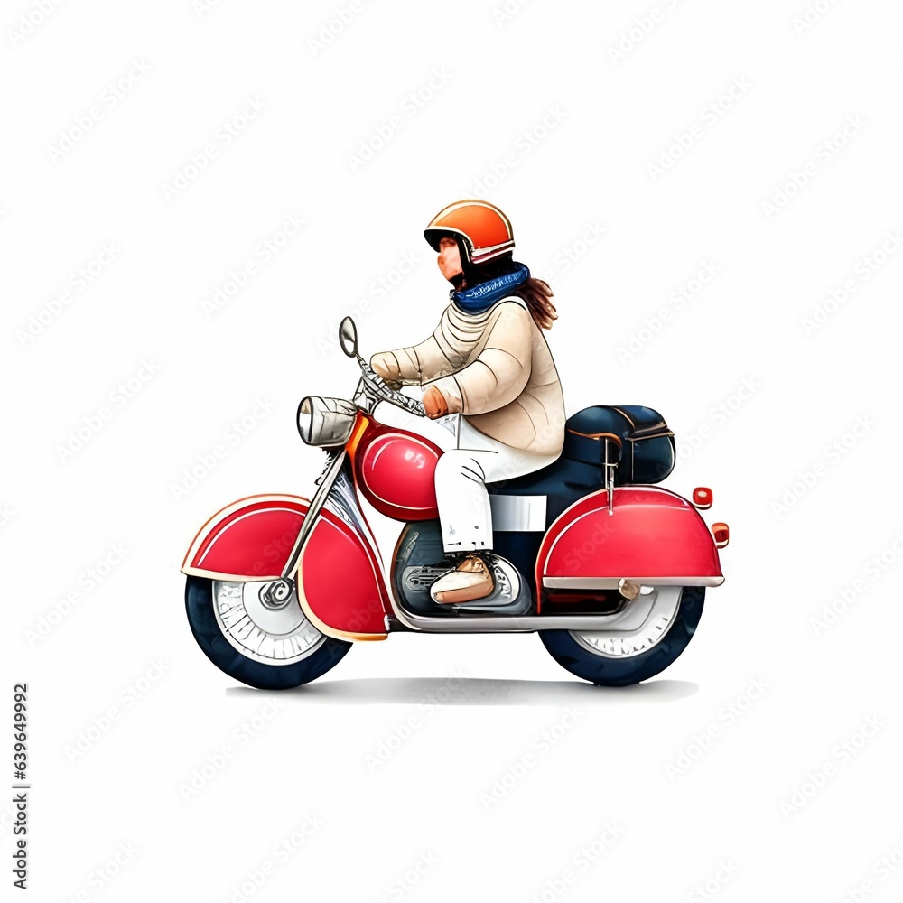 Fototapeta premium A cute fat cat helmet riding a motorcycle watercolor sketch Grunge style generative ai illustration art